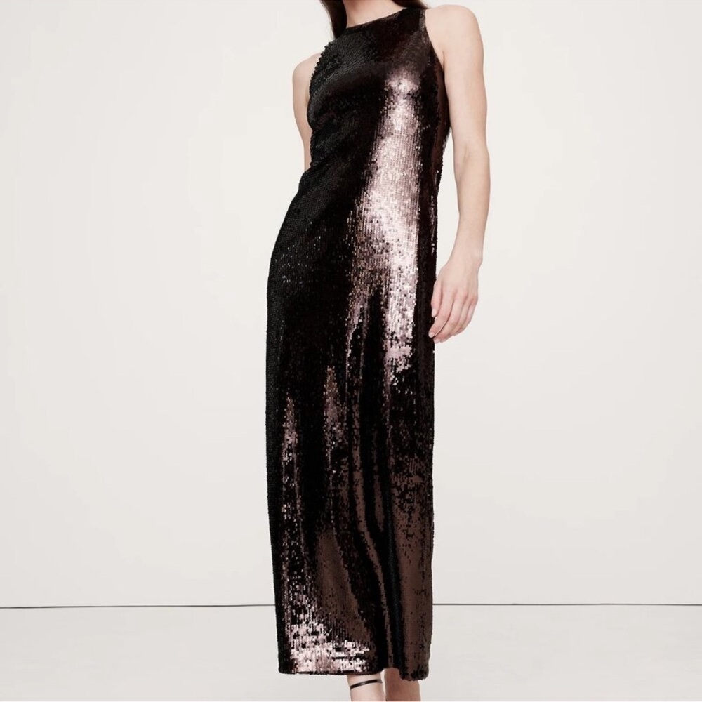 NWT! Banana Republic Stretch-Sequin Brown Maxi Dress - Size Medium